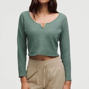 NWT Lululemon Cotton-Blend Henley Long-Sleeve Shirt in Medium Forest